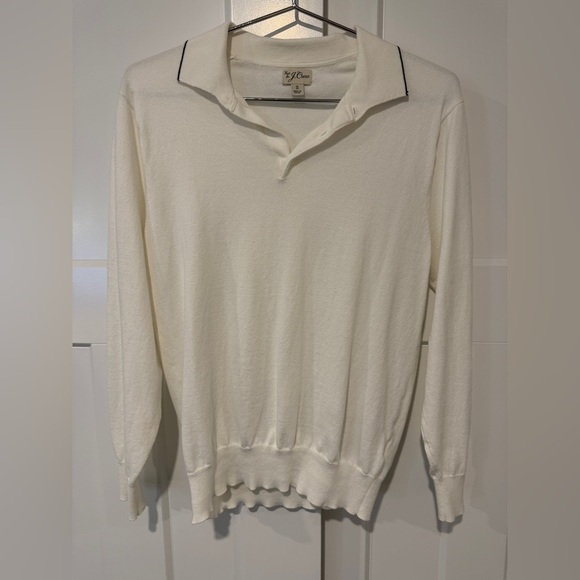 J. Crew Other - J Crew Heritage White Cotton Tipped Sweater-Polo